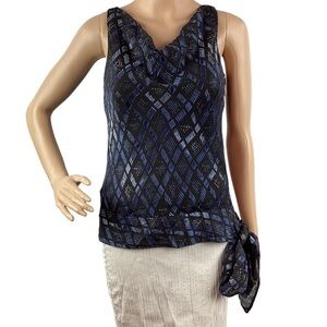 Alfani Petite Top Size 4P Blue Print Sleeveless Silk Blend